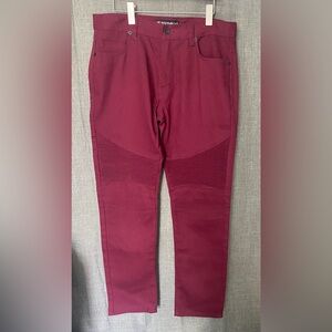 Southpole Men Jeans 34x32 Burgundy moto Straight Ribbed Mid Rise Cotton Casual